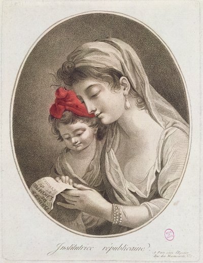 Instituttrice Republicaine. ca. 1789 (fargegravering) av French School