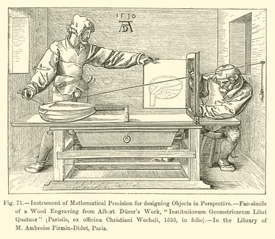 Instrument for matematisk presisjon for å designe objekter i perspektiv (gravering) av French School