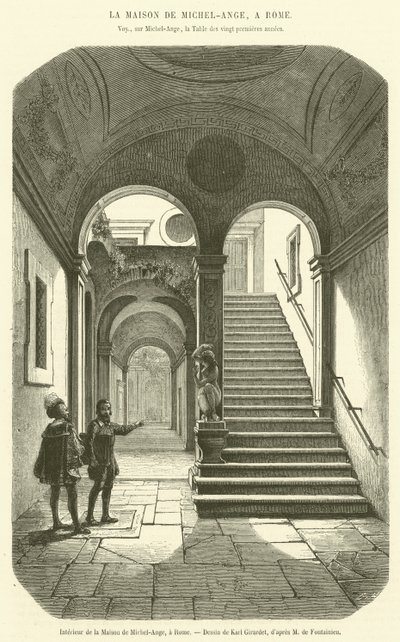 Interiør i Michelangelos hus, Roma (gravering) av French School