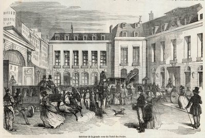 Interiør av den store gårdsplassen til Hôtel des Postes i Paris - Gravering i "Tableau-de-Paris" av Edmond Texier 1852 av French School