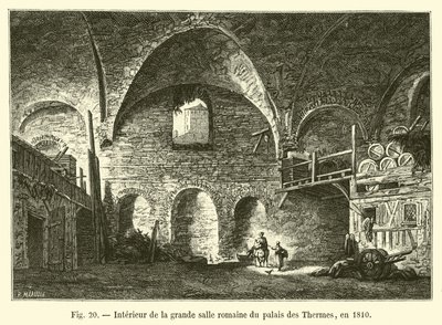 Interiør i den store romerske salen til Palais des Thermes, i 1810 av French School