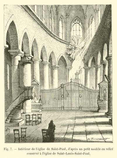 Interiør av kirken Saint-Paul, fra en liten modell i relieff bevart i kirken Saint-Louis-Saint-Paul av French School