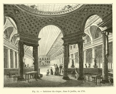 Interiør i sirkuset, i hagen, i 1791 av French School