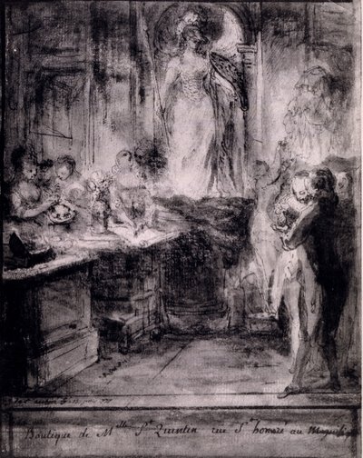 Interiør i venetiansk butikk, 1777 av French School