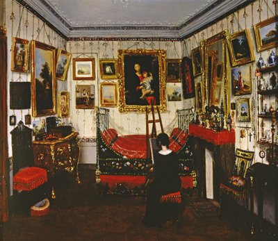 Interiør i et rom med et damemaleri, 1850 av French School