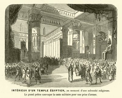 Interiør i et gammelt egyptisk tempel under en gudstjeneste (gravering) av French School