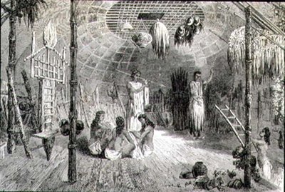 Interiør av en indisk hytte på 1860-tallet (gravering) av French School