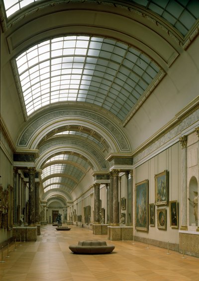 Innvendig utsikt over Grande Galerie, 1500-1800-tallet av French School