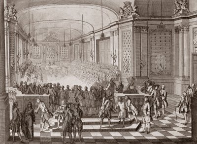 Intern utsikt over Jacobins Hall, i Nantes, under avholdelsen av De forente stater i Bretagne i 1764. av French School