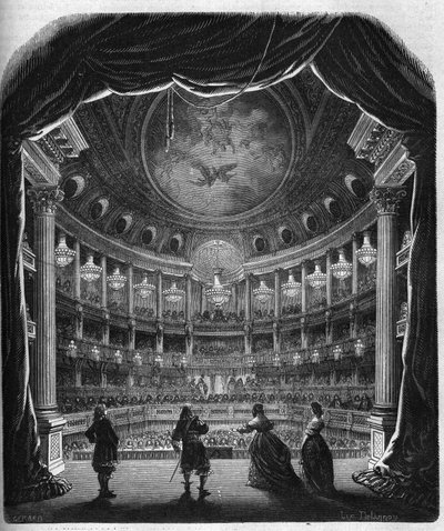 Innvendig utsikt over teateret til slottet i Versailles. Gravering fra 1867-1868. av French School