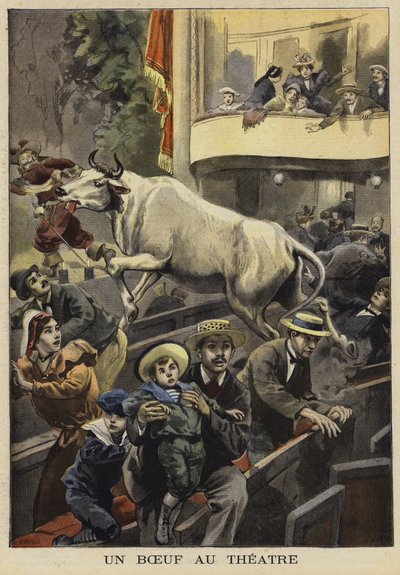 Avbrudd av en teaterforestilling av en okse, Villefranche-de-Lauragais, Frankrike, 1897 av French School