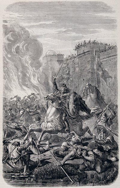 Invasjon og plyndring av Roma av Alaric 1st, King of the Visigoths 410 - i "" History of Popes, Kings, Queens and Emperors"" av Lachatre, T.1 av French School