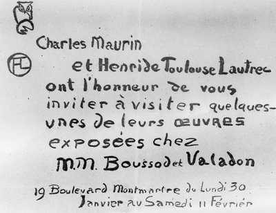 Invitasjon til utstilling av arbeidene til Charles Maurin og Henri de Toulouse-Lautrec av French School