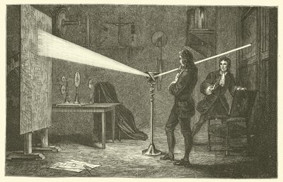 Isaac Newton bryter ned lys (gravering) av French School