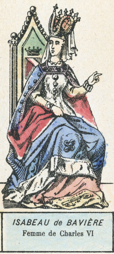 Isabella av Bayern, kone til Charles VI (farget gravering) av French School