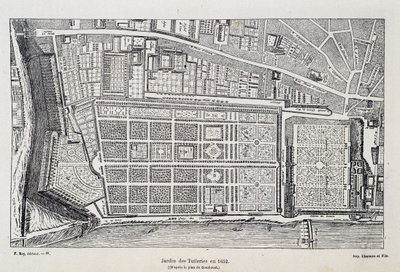 Jardin des Tuileries i 1652 (etter Gombousts plan) - i "Paris gjennom århundrene", av H. Gourdon de Genouillac, red. F. Roy, Paris av French School
