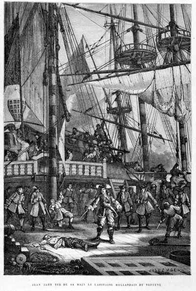 Jean Bart dreper den nederlandske kapteinen på Neptun med hånden - i «The History of France»» av Guizot av French School