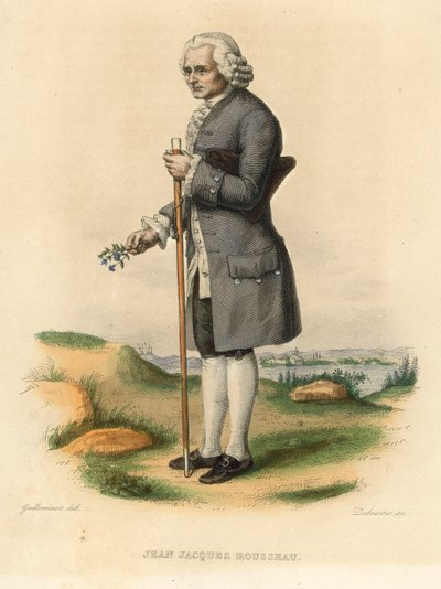 Jean Jacques Rousseau (farget gravering) av French School