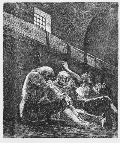 Jean Valjean i fengsel, illustrasjon fra Les Miserables, av Victor Hugo, 1865 av French School