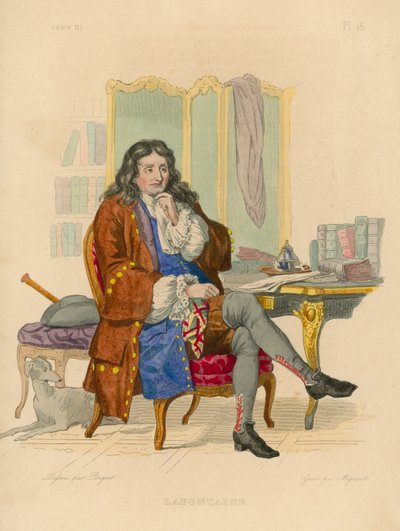 Jean de la Fontaine (farget gravering) av French School