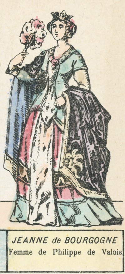 Joan av Burgund, kone til Philippe de Valois (farget gravering) av French School