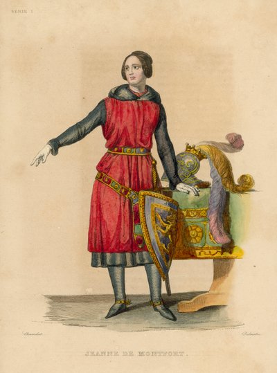 Jeanne de Montfort (farget gravering) av French School