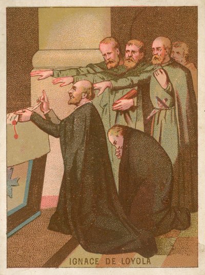 Jesuittprest Saint Ignatius av Loyola kneler ved et alter av French School