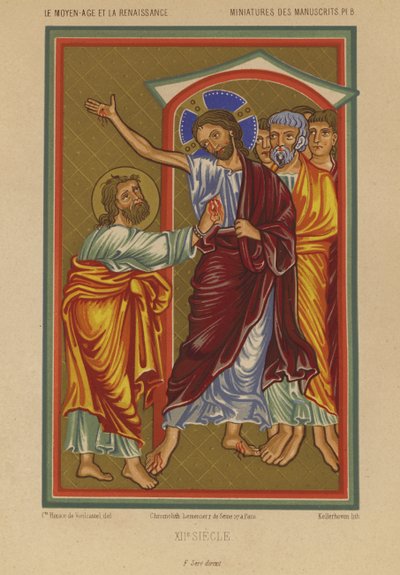 Jesus Kristus bærer sårene fra korsfestelsen (chromolitho) av French School