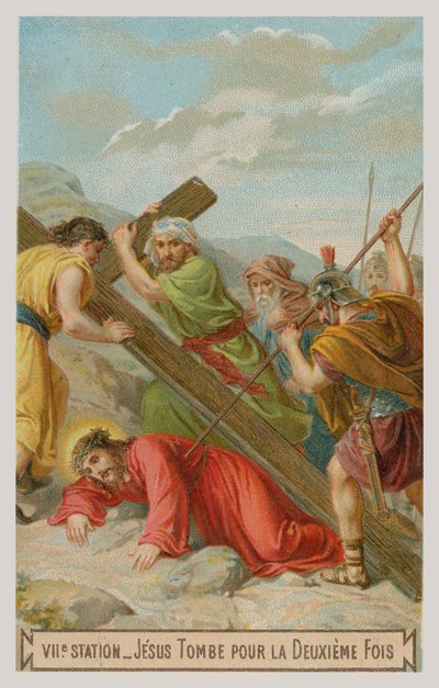 Jesus faller for andre gang. Den syvende korsstasjonen av French School