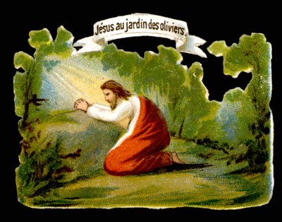 Jesus mottar guddommelig lys i Oljehagen - Chromo., sent på 1800-tallet av French School