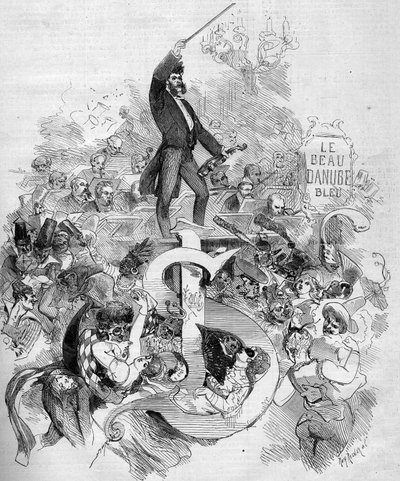 Johann Strauss den unge (1825-1899), i fiolin, under et maskeball gitt på Paris Opera av French School