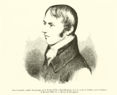 John Constable, landskapsmaler, født 11. juni 1776, i East-Bergholt, i grevskapet Suffolk, død i London, 30. mars 1837 (gravering) av French School