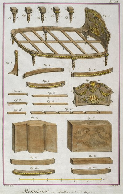 Joiner, en sofa, illustrasjon fra Encyclopedie des Sciences et Metiers av Denis Diderot (1713-84) gravert av Robert Benard (fl.1734) utgitt ca. 1770 (fargegravering) av French School