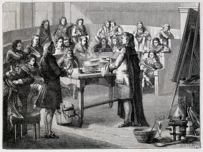 Joseph Black (1728 - 1799), britisk kjemiker og fysiker, opplever den latente kalorien før studentene ved University of Glascow av French School