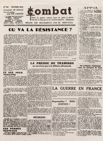 Journal COMBAT - number 54 - February 1944 - organ of the united resistance movements. (clandestine newspaper) - Where will the resistance go av French School