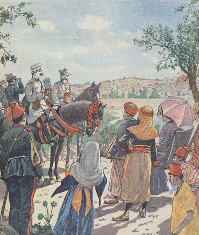 Reise til Kaiser Wilhelm II (1859-1941) til Palestina. The Arrival in Jerusalem, fra en avis, 2. november 1898 av French School