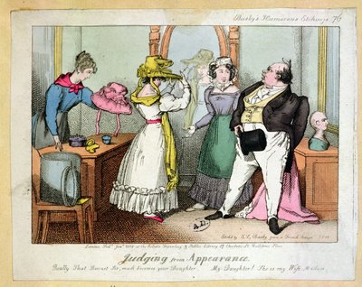 Ut fra utseende å dømme, nummer 76 av Busbys Humorous Etchings, gravert av Thomas Busby (fl.1804-21) 1828 av French School