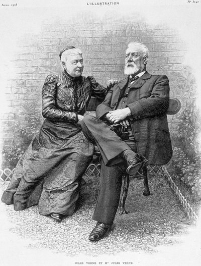 Jules Verne og hans kone - gravering av French School