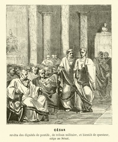 Julius Caesar i det romerske senatet (gravering) av French School