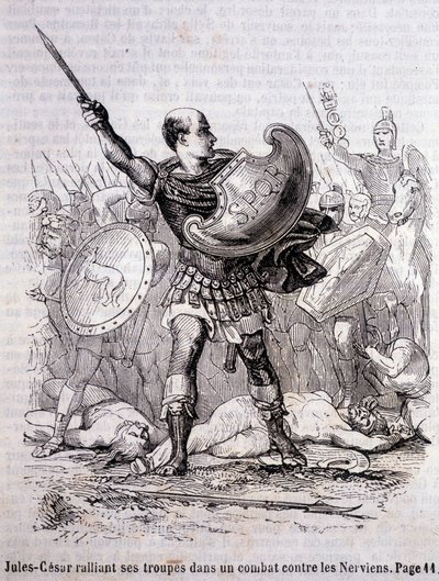 Julius Caesar samler troppene sine i en kamp mot nerviene - i "Histoire de France" av L.-P. Anquetil av French School