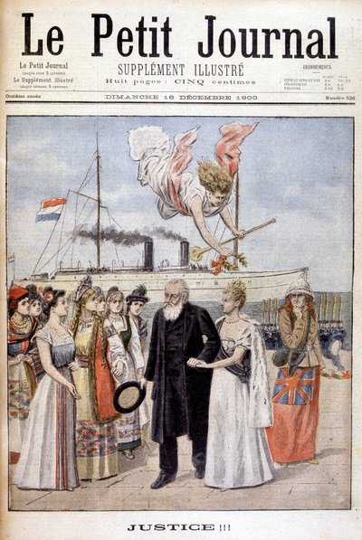 Rettferdighet! : President Kruger kommer for å forsvare sitt folks sak i Holland, til dronning Wilhelmine - i "Le Petit Journal" av 16.12.1900 (gravering) av French School