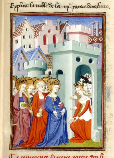 Justice, the Virgin and Saints, MS Harley 4431, f.361r, Frankrike, ca. 1410-14 (farge på pergament) av French School