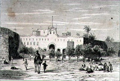 Khartoum, Sudan, på 1860-tallet, gravert av Alfred Louis Sargent (f.1828) (gravering) av French School