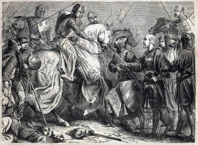 Kong Alfonso V the Magnanimous (v. 1396-1458), konge av Aragon, erobrer kongeriket Napoli. Gravering i "" Pavenes historie (...) Dronningkongens og keiseres forbrytelser gjennom århundrene" av Maurice Lachatre av French School