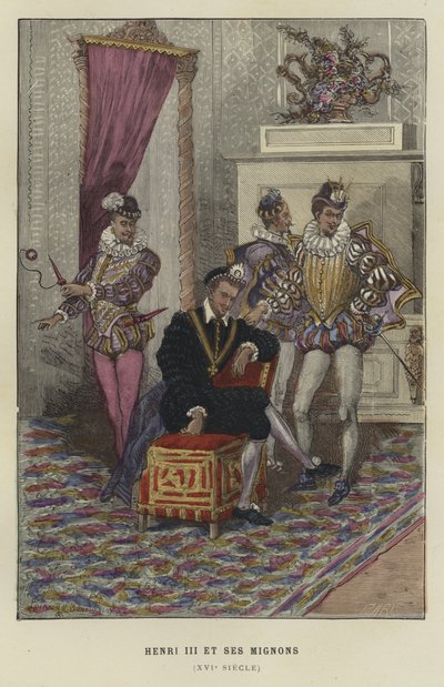 Kong Henry III av Frankrike og hans favoritter, les Mignons, 1500-tallet av French School