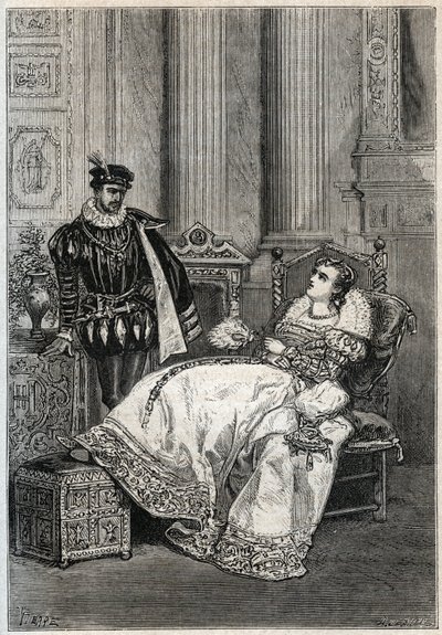 King Henry II (1519-1559) and Diane de Poitiers (1499-1566) - Henry II of France and Diane de Poitiers - engraving from “” Histoire de France” by Jules Michelet - 1876-1877 - av French School