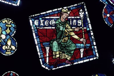 Kong Hiskia, detalj fra nordrosevinduet, ca. 1223 av French School