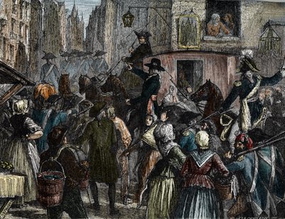Kong Louis XVI og hans familie ført til tempelet (fargegravering) av French School