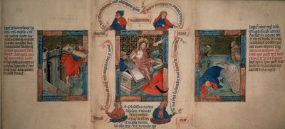 Kongebok 5 f.20 Oppstandelsen, Samson bryter ned Gazas porter, Jona rømmer fra hvalen, fra Biblia Pauperum, tidlig på 1400-tallet (vellum) av French School