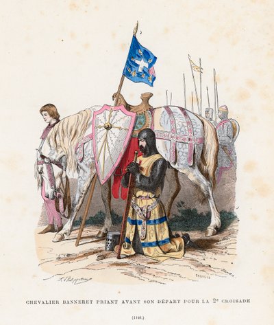 Ridder ber før avreise til det andre korstoget, 1146 av French School